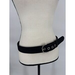 Coach Belt Womens Medium Black Signature Jacquard Leather 8977 Silver Buckle